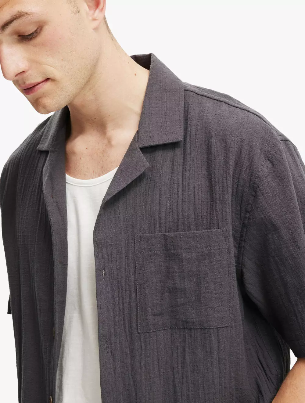 Cotton On - SHIRTS - Riviera Box Fit Short Sleeve Shirt - FADED SLATE