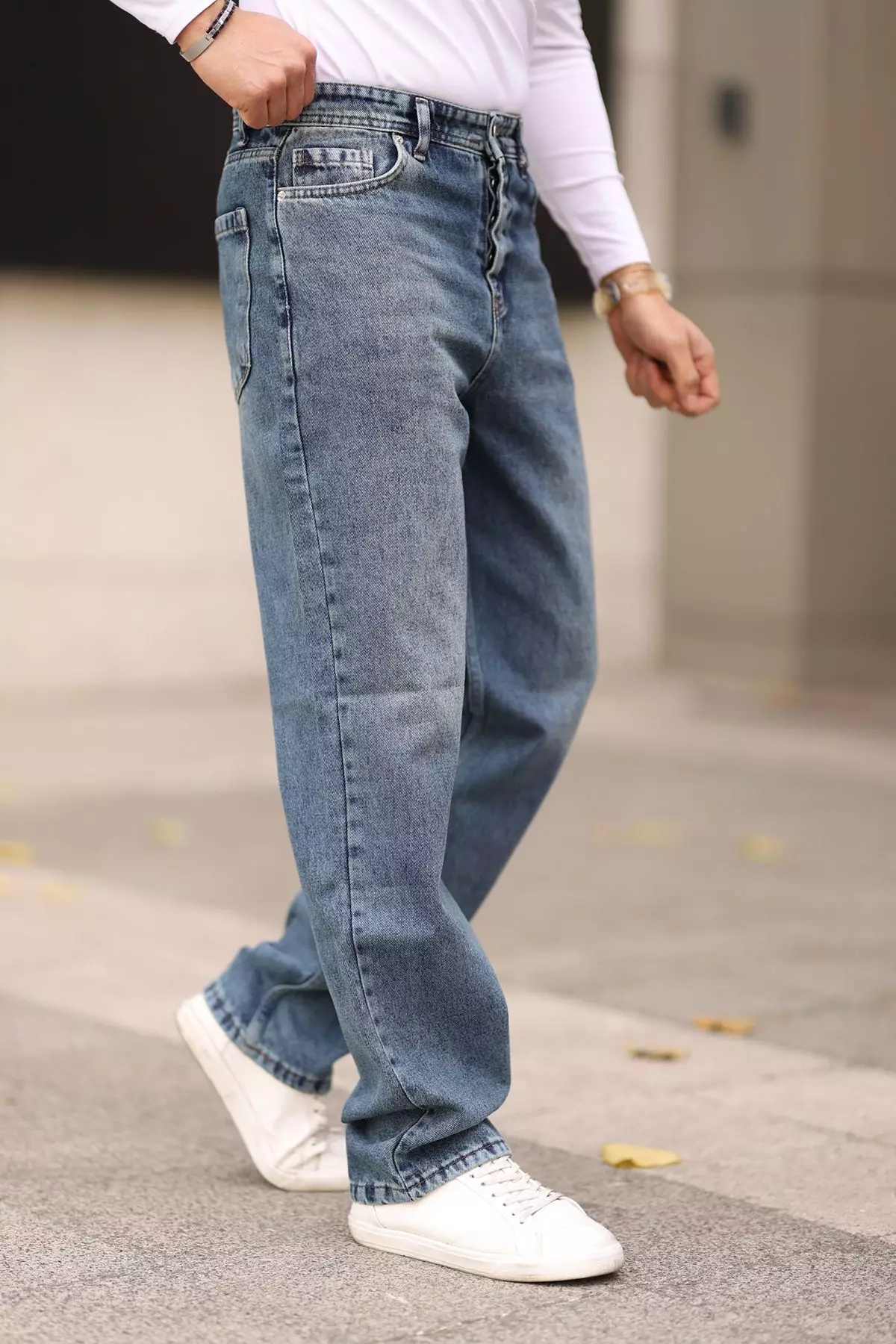 Medium Blue 100% Cotton Baggy Fit Jeans Trousers TMNAW24JE00027