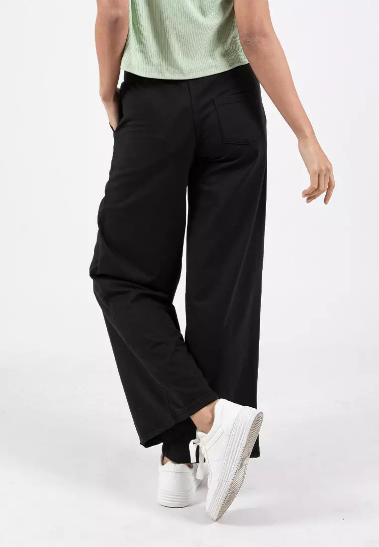 Forest Ladies Cotton Terry Wide Leg Pants Women Casual Long Pants - 810544-01Black