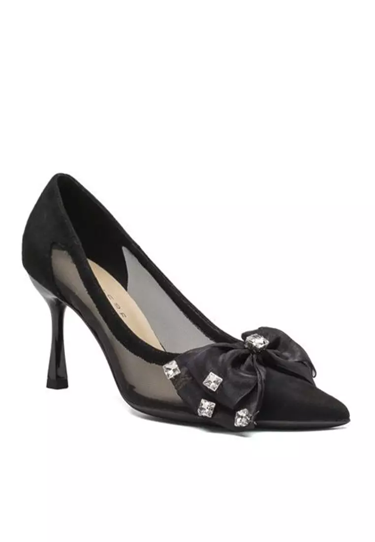 8CM Suede Bow Mesh High Heels IF20328