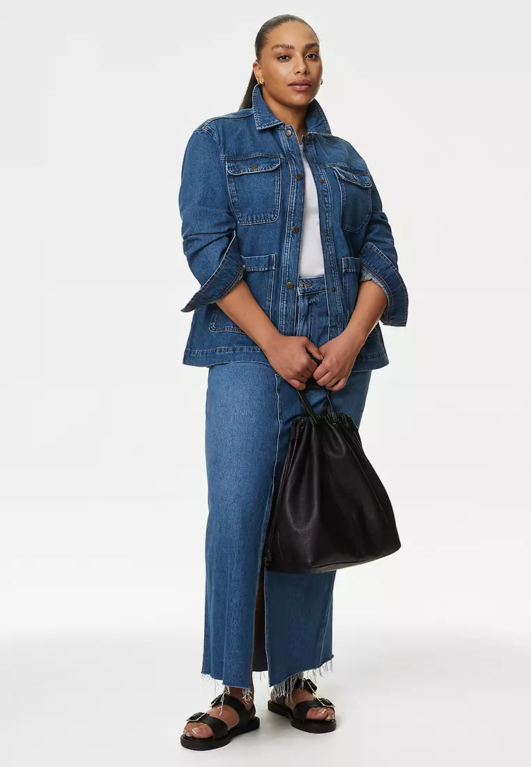 Pure Cotton Denim Relaxed Utility Jacket