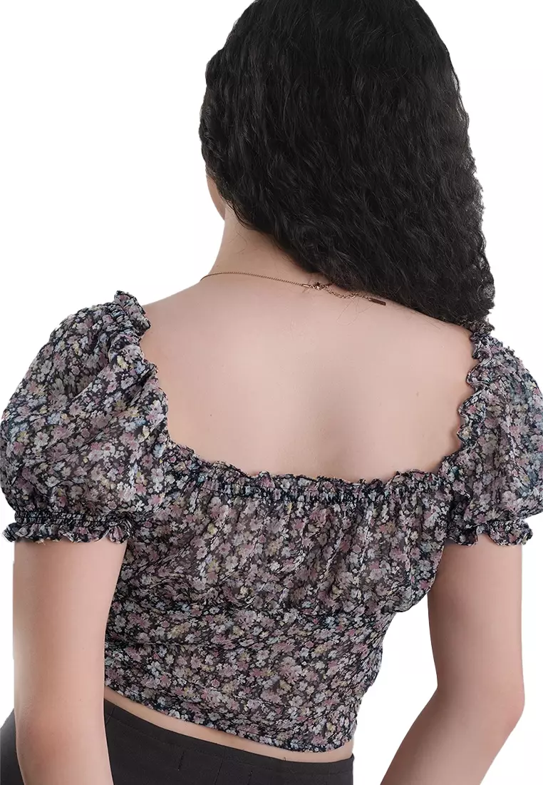Romantic Puff Sleeve Floral Print Top