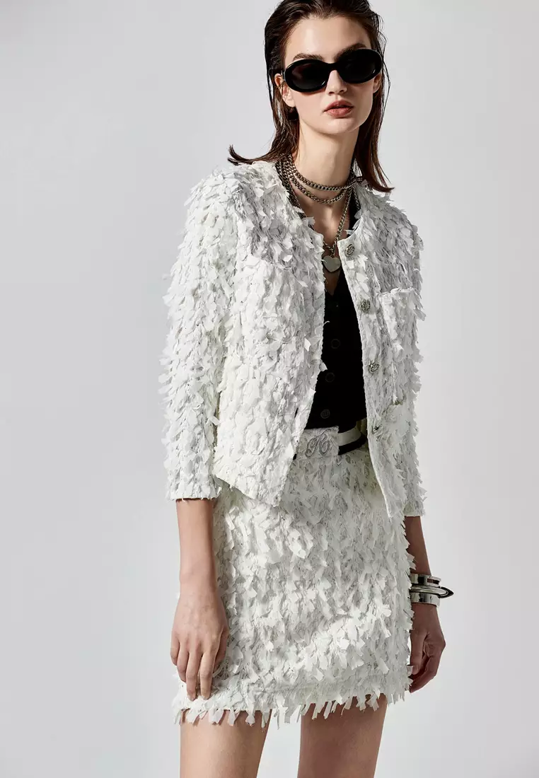 iROO 3-D Texture Weave Sequin Detail Skirt
