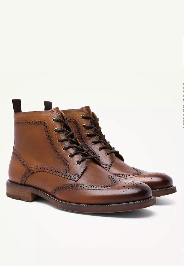 Mens leather 2025 brogue boots