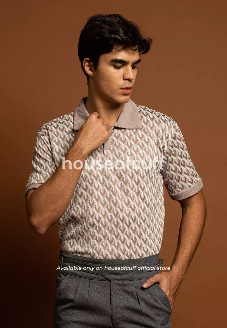 Houseofcuff Polo Shirt lengan pendek knit rajut monogram Cream