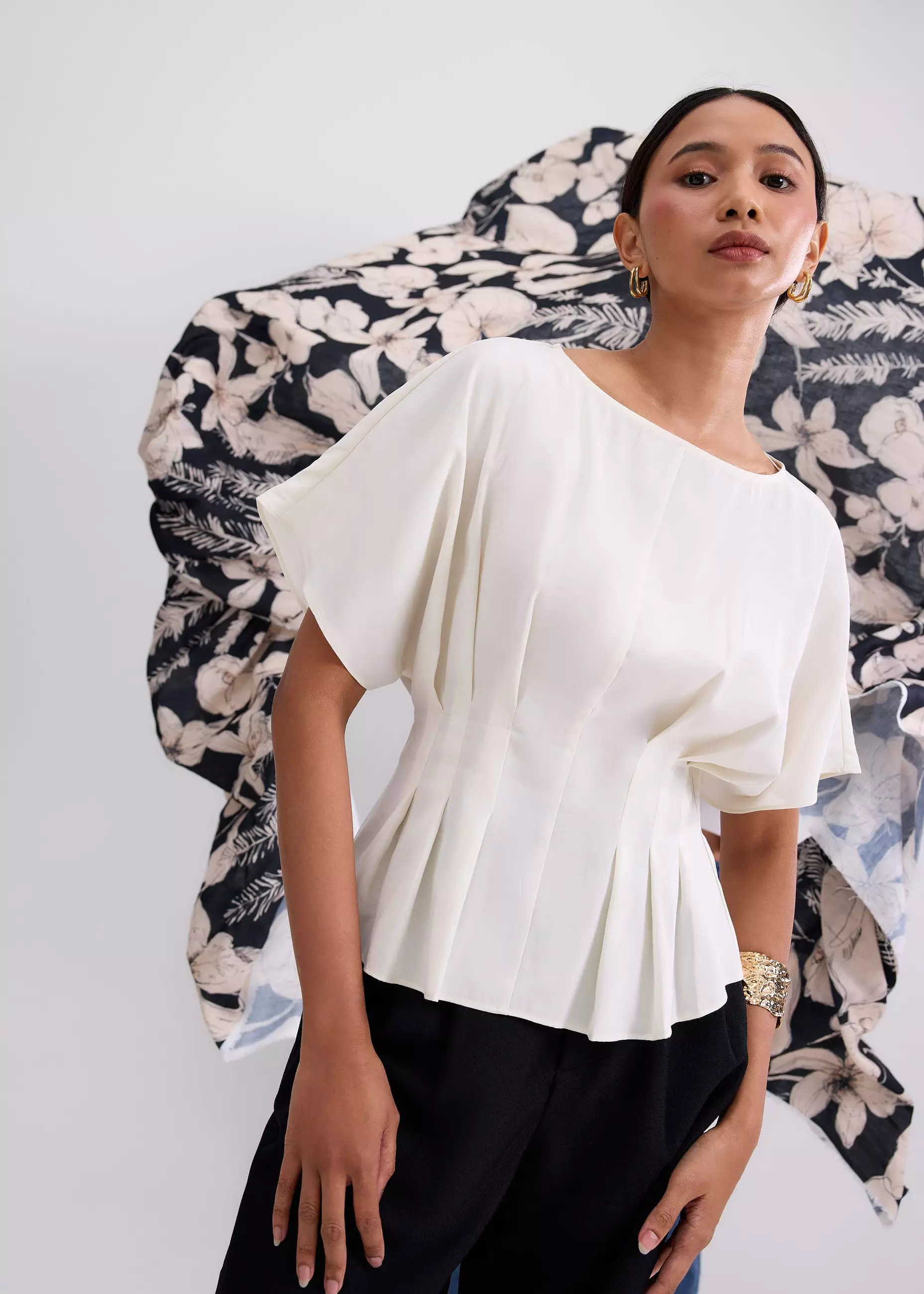 Atasan Wanita - Mariko Boat Neck Peplum Kimono Blouse