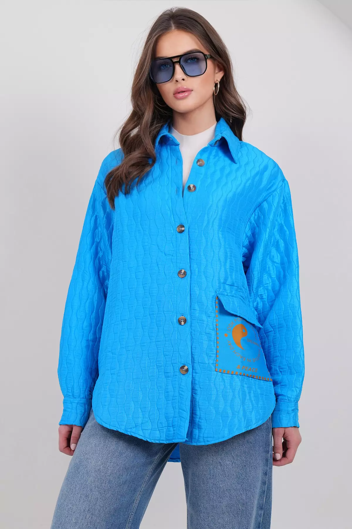 Women'S Cobalt Pocket Detailed Quilted Shirt Jacket Alc-X14986