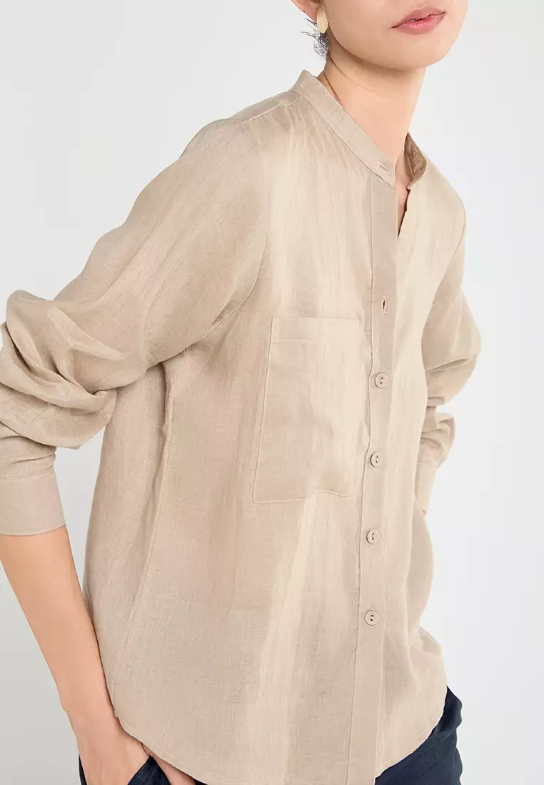 Women’s Linen Mandarin Collar Shirt