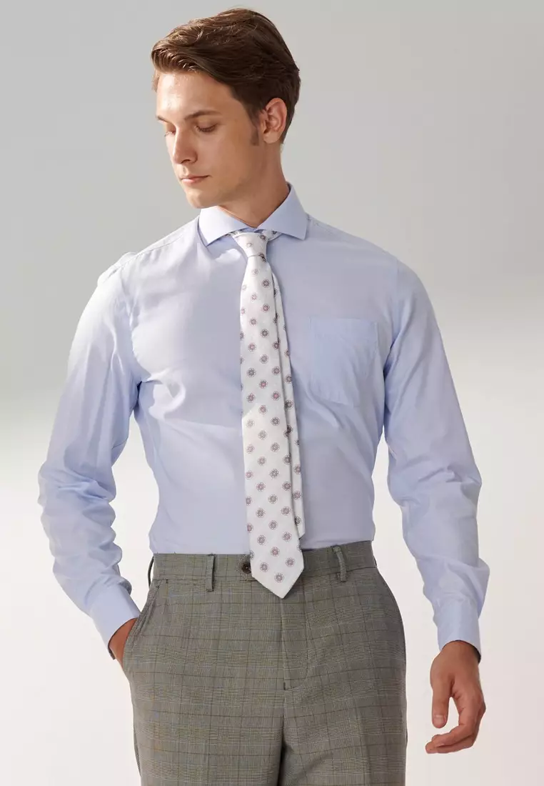 Light Blue Textured Slim Shirt