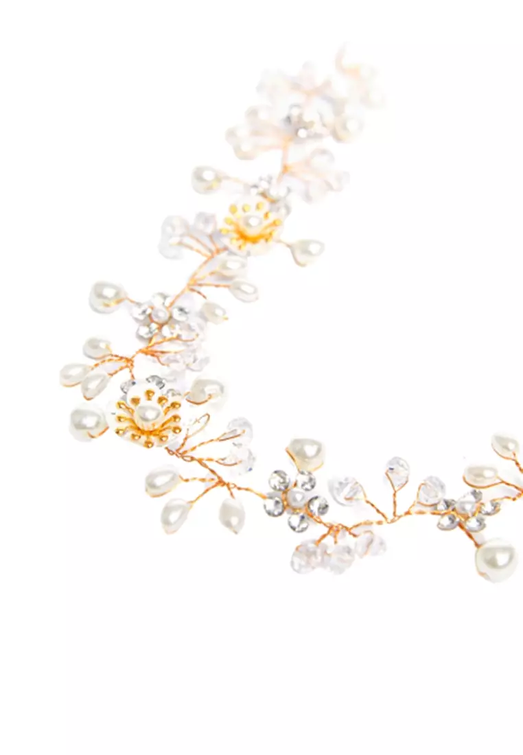 Ikat Kepala Berbentuk Bunga Hairband Pengiring Pengantin Aksesoris Wanita - Gold