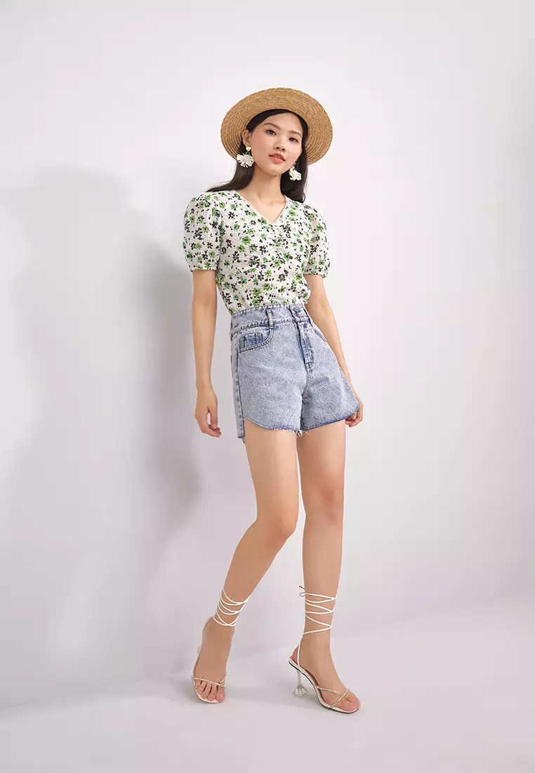 V-Neck Textured Floral Top