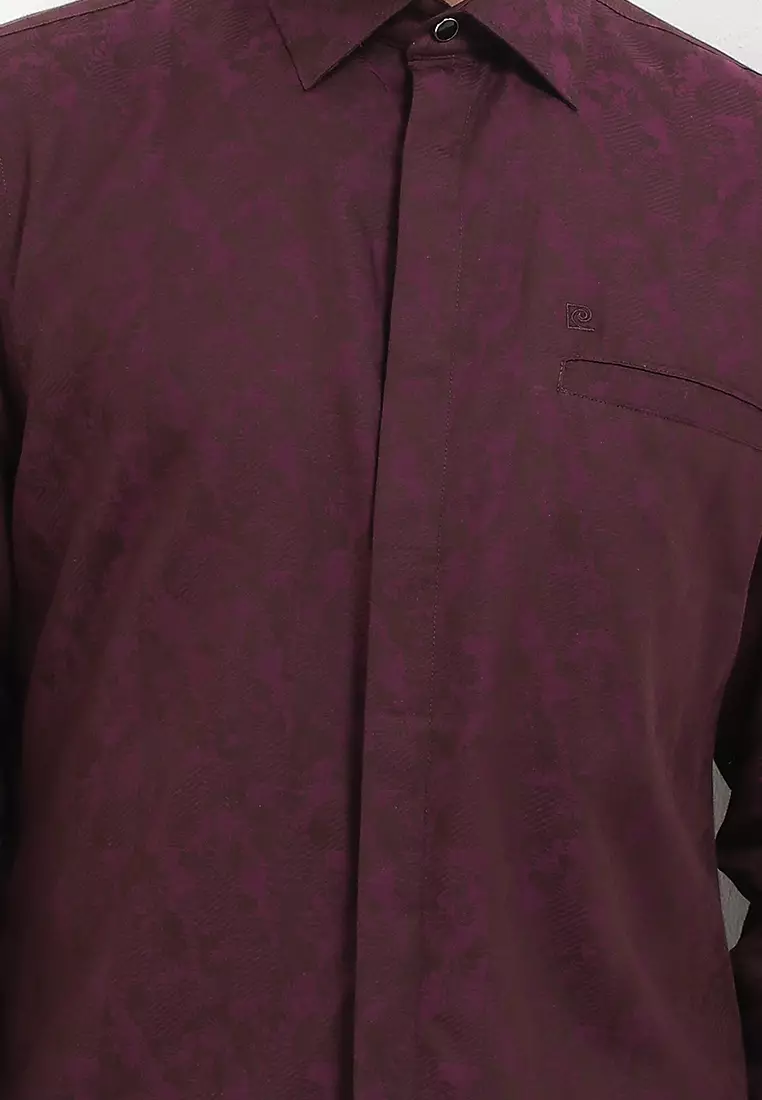 Kemeja Lengan Panjang Body Fit Pierre Cardin Print Iris - Dark Purple Formal Look