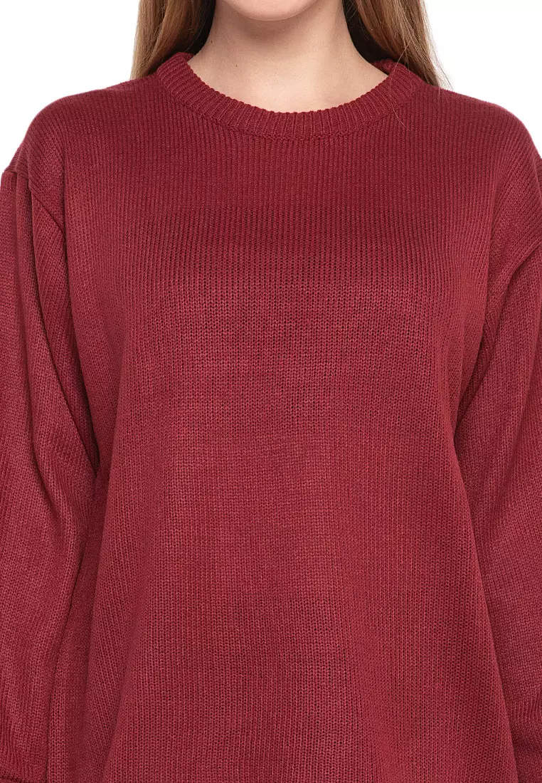 Dallin Sweater Long Sleeves Atasan Wanita Design Kasual Good Quality - Maroon