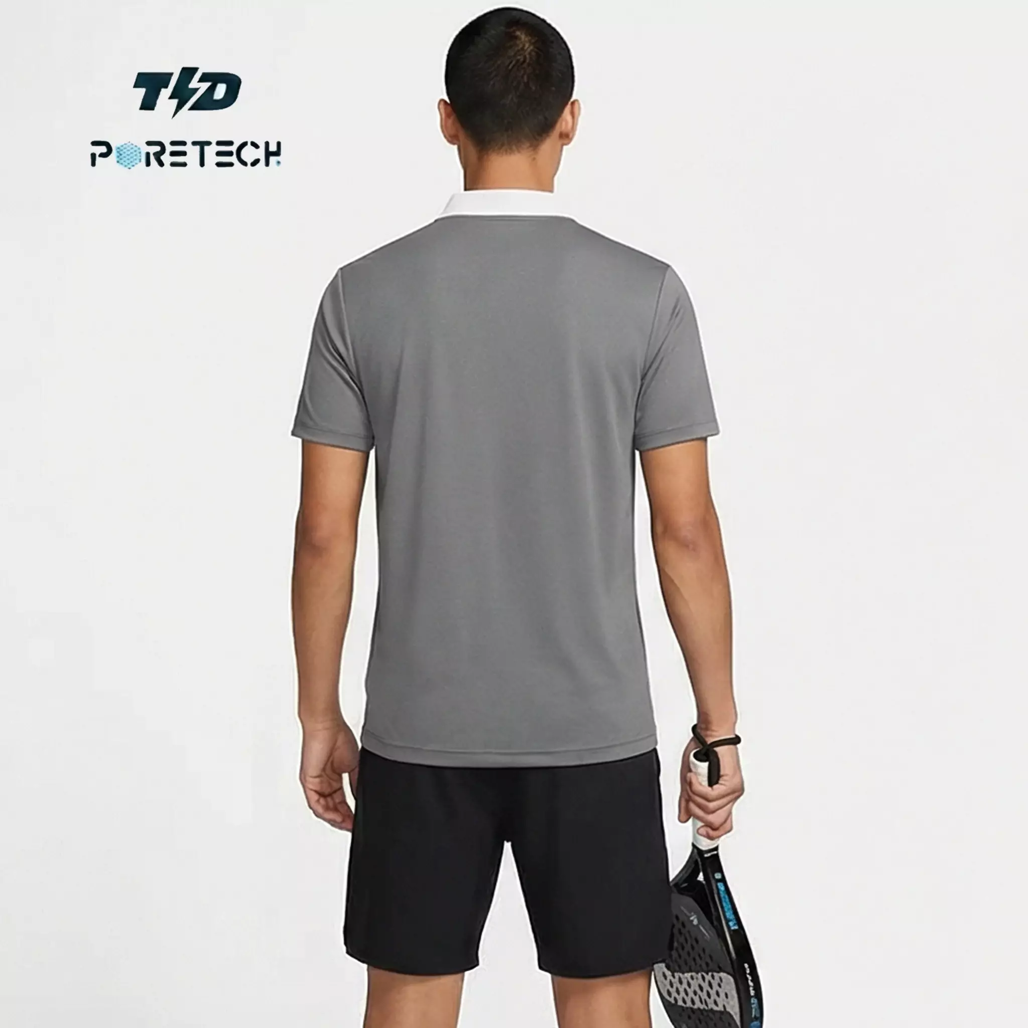 TDACTIVE Jersey Padel Pria Polo Kaos BreatheLite "abu putih" MSB49