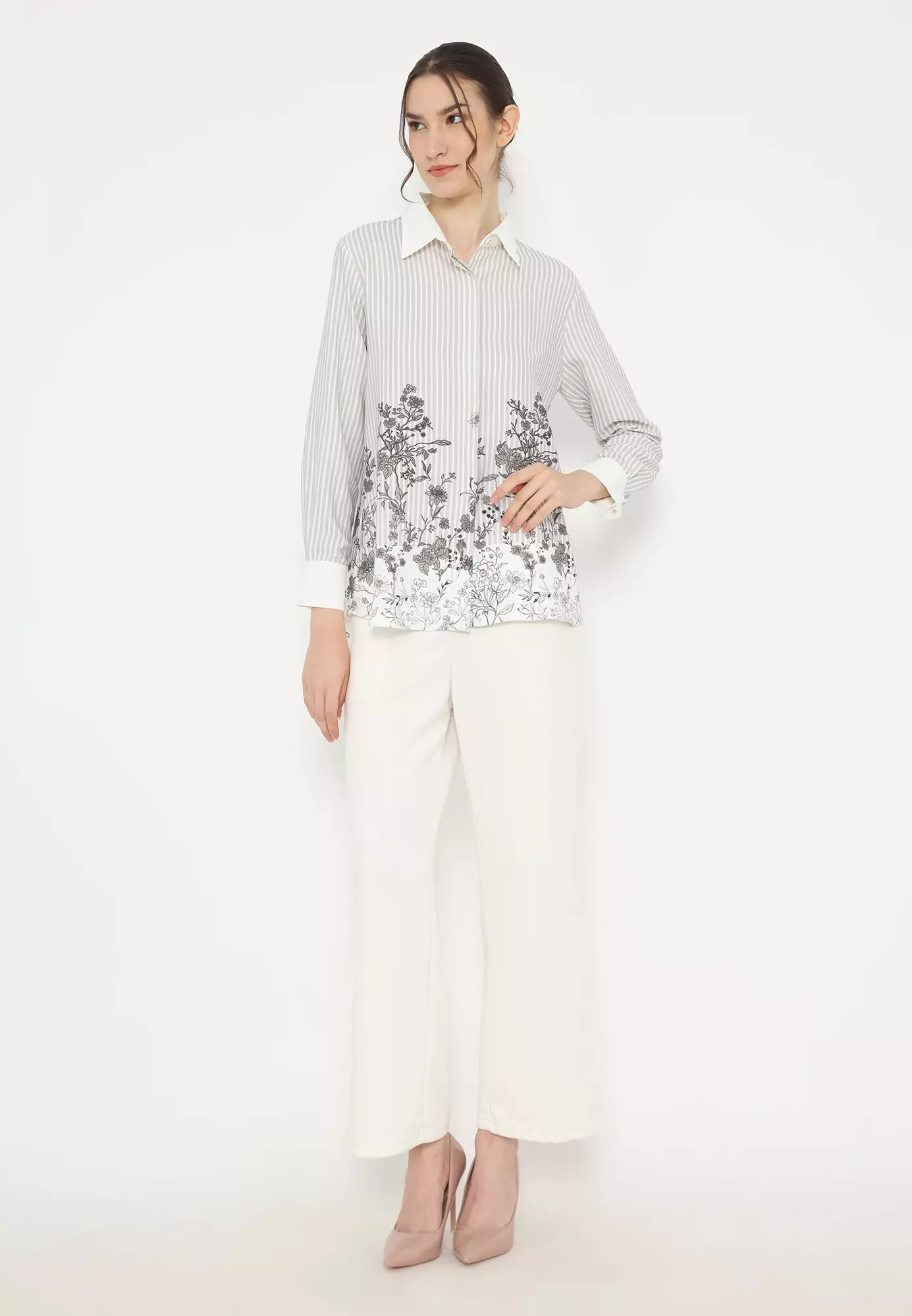 Blossom Stripe Blouse In Ivory By Brilliant Girl Warna CREAM