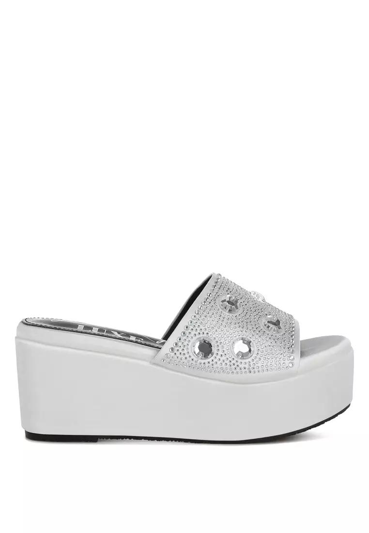 Discount on London Rag  shoes - SKU: Diamante & Rhinestone Flatform Sandals in Black