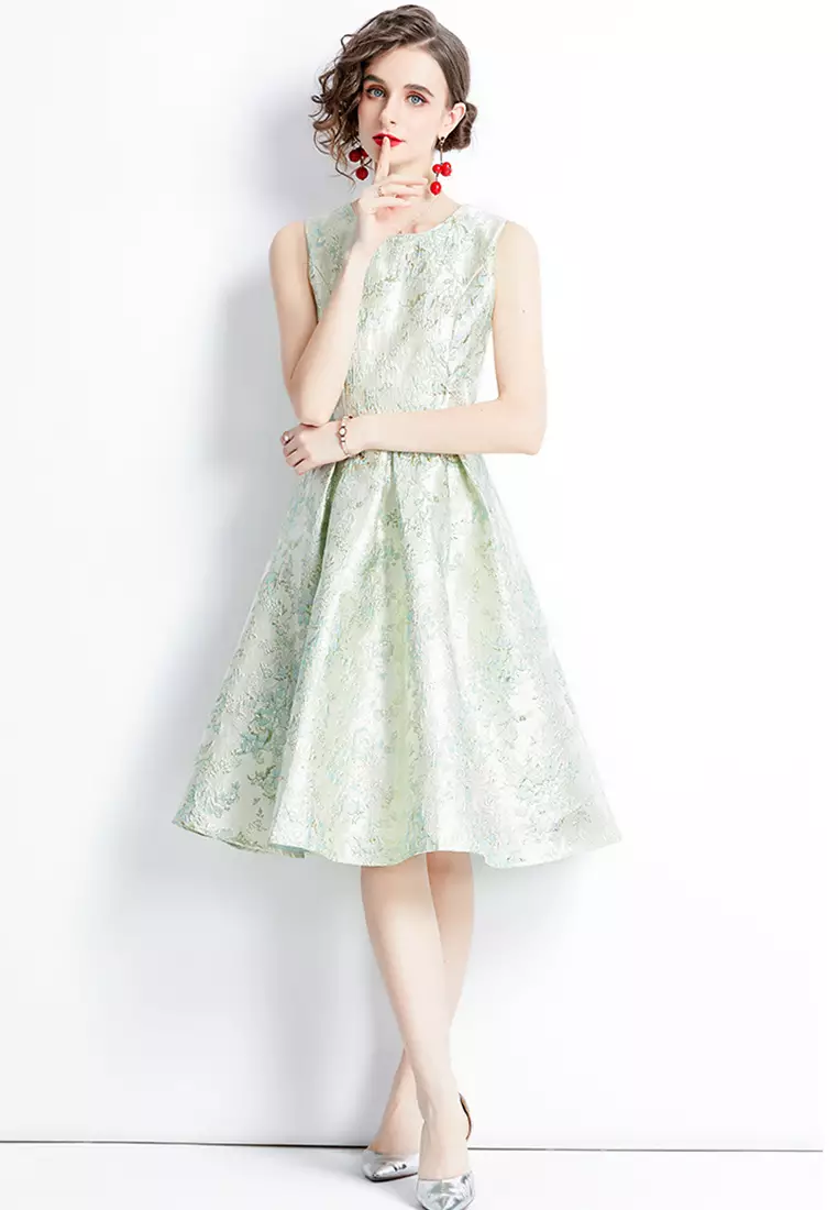 Temperament Sleeveless Floral Slim Fit A-Line One-Piece Dress A22050709