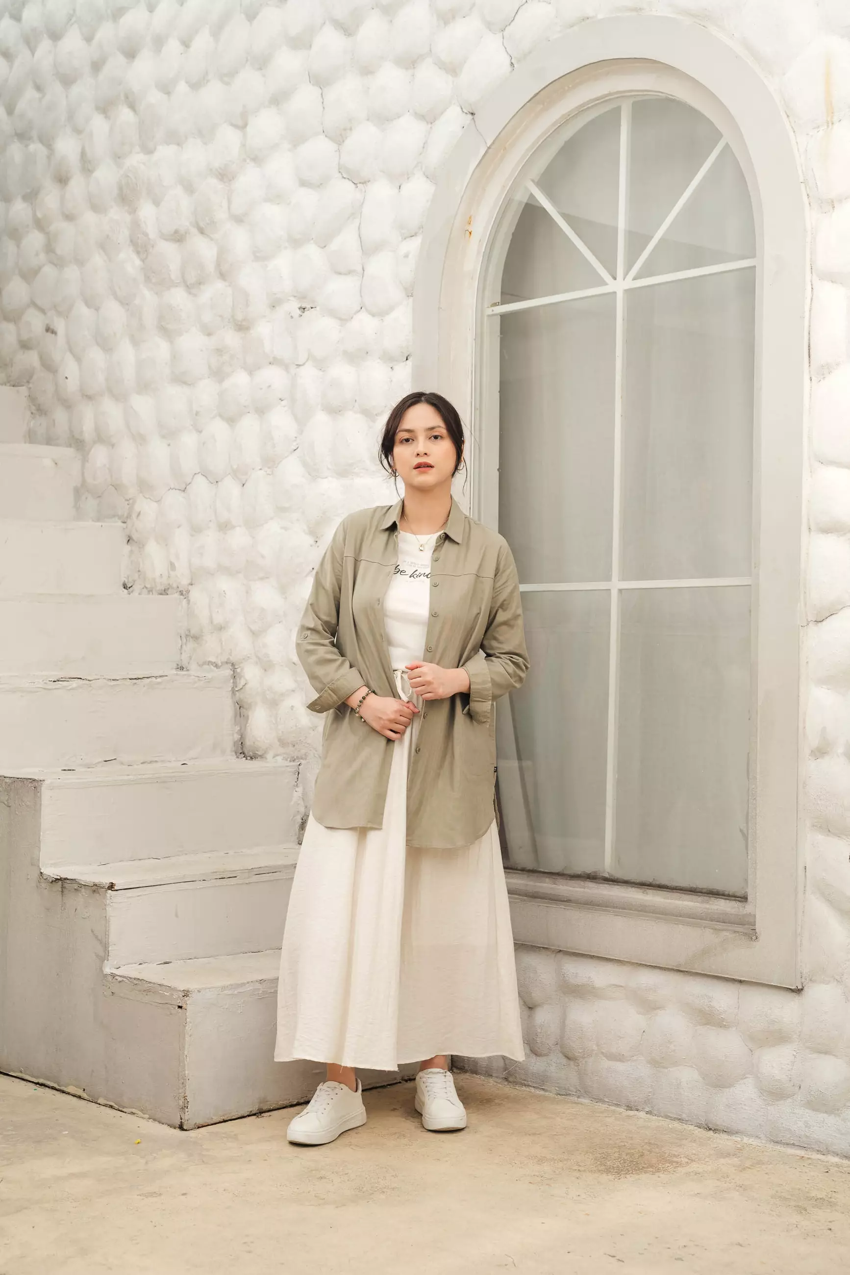 C2 Fairis Green Casual Maxi Shirt Wanita