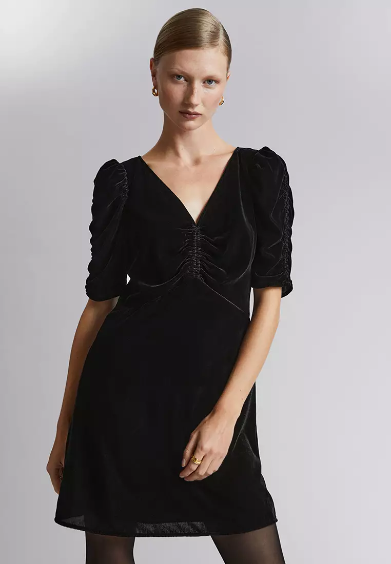Ruched Velvet Mini Dress