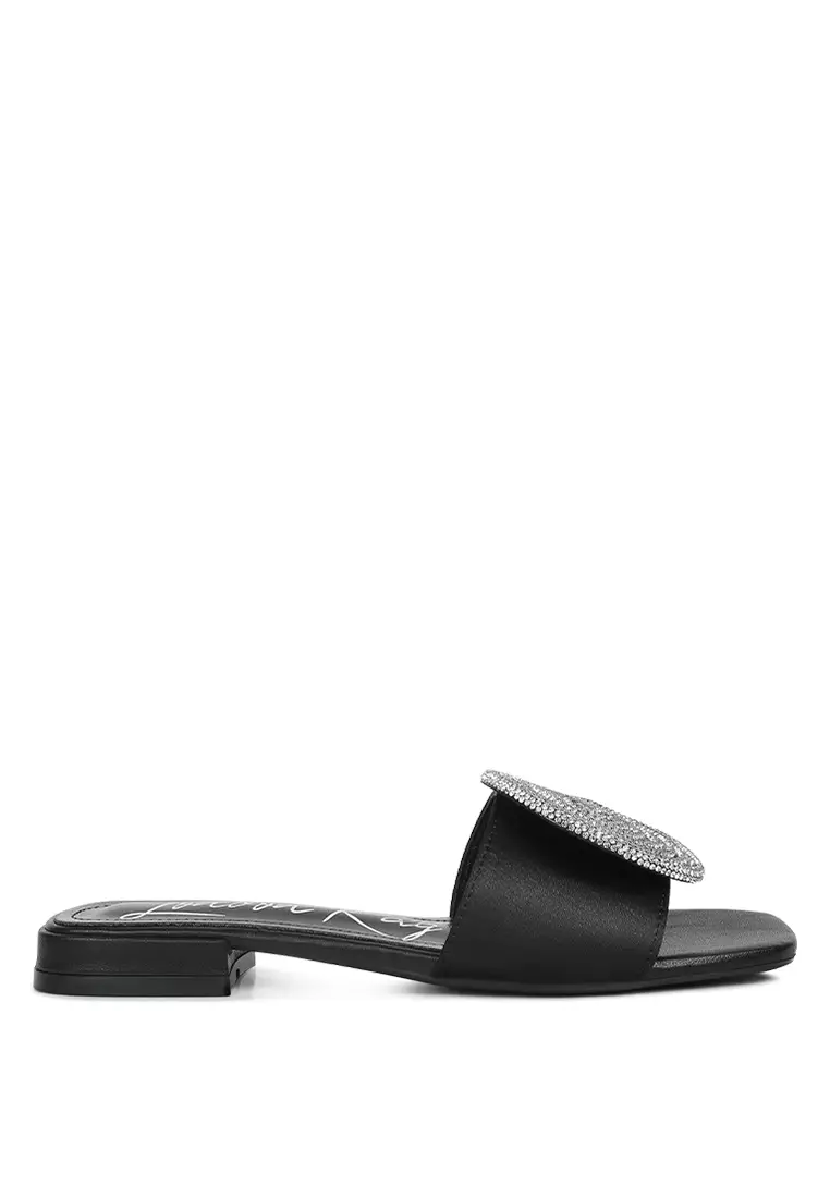 Discount on London Rag  shoes - SKU: Black Rhinestones Embellished Brooch Slip On Sandals