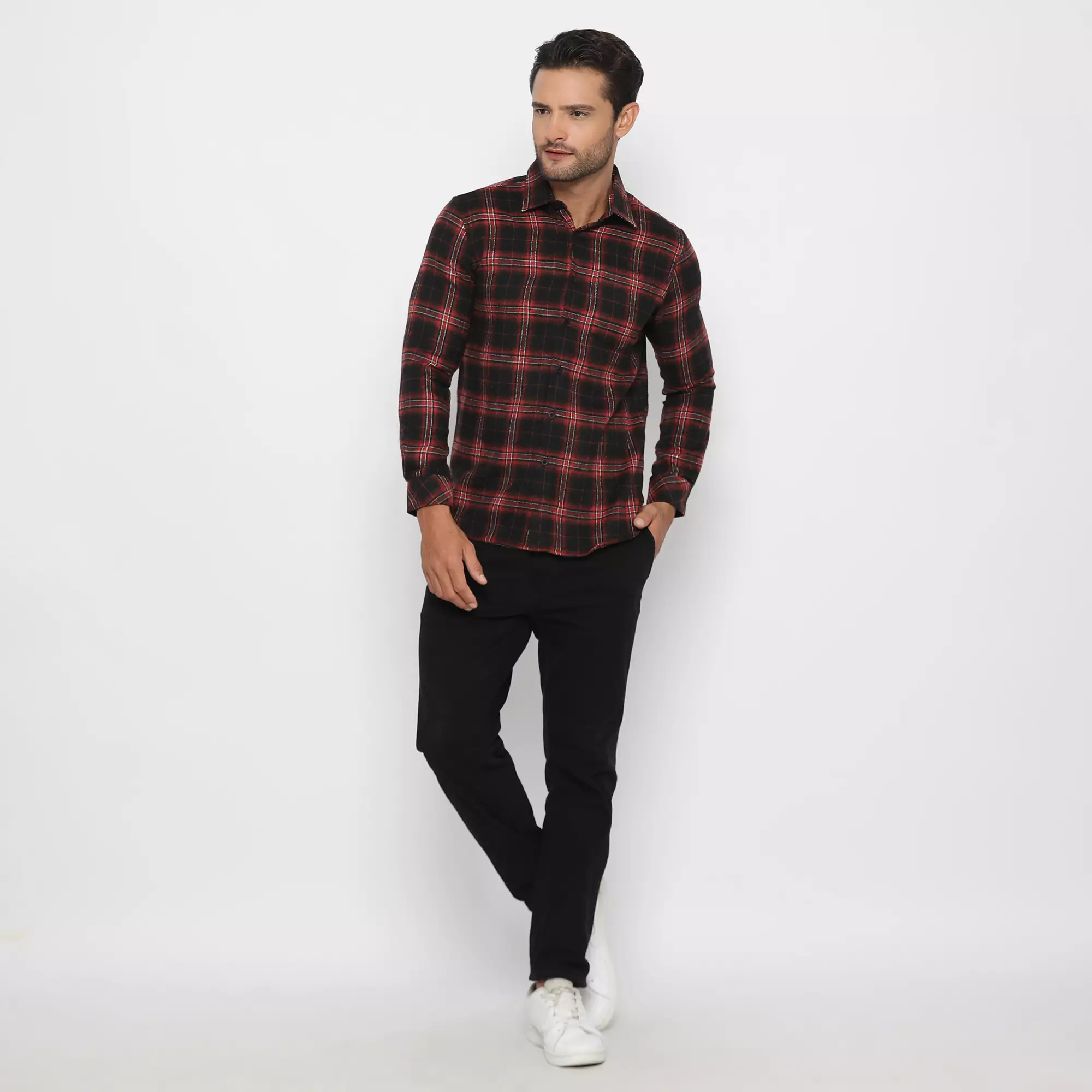 Platini Kemeja Pria Flanel Panjang Maroon 76302