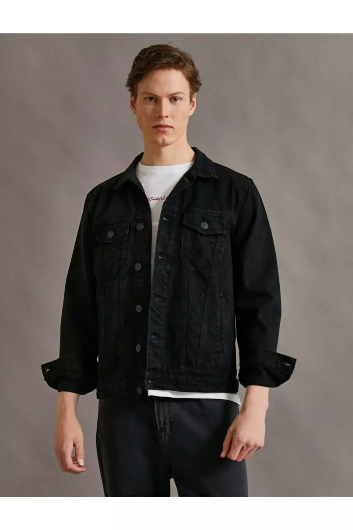 Mens black jean jacket with sale hood