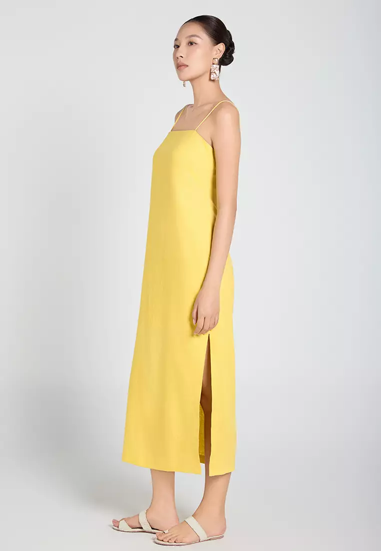 Linen Spaghetti-Strap Pencil Dress