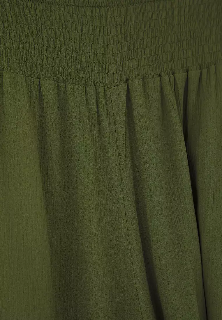 Khaki Wide Leg High Waist Beach Wear Plus Size Pants Tbbss25Ar00000