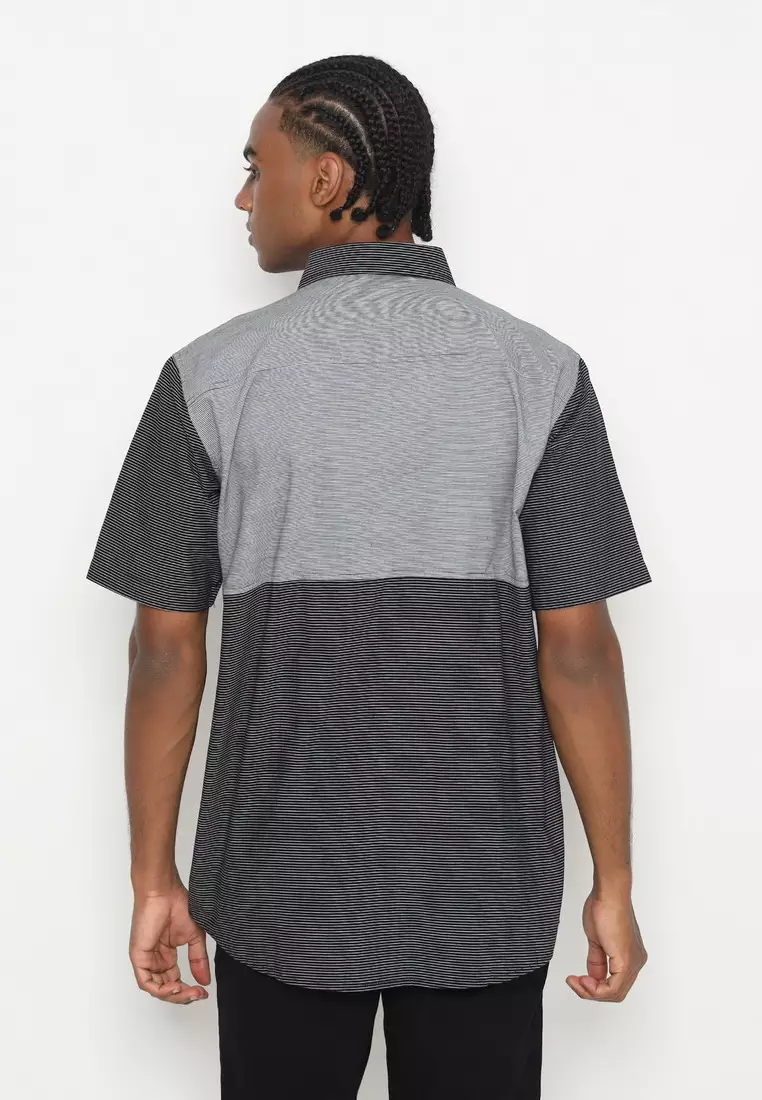 RBJ Kemeja Salur Kombi Hitam Regular Fit Pria