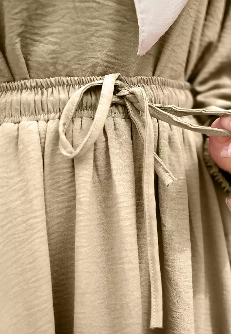 JV Hasanah Set Rok Baju Kurung Selena Beige | Setelan Rok Crinkle Jumbo Busui