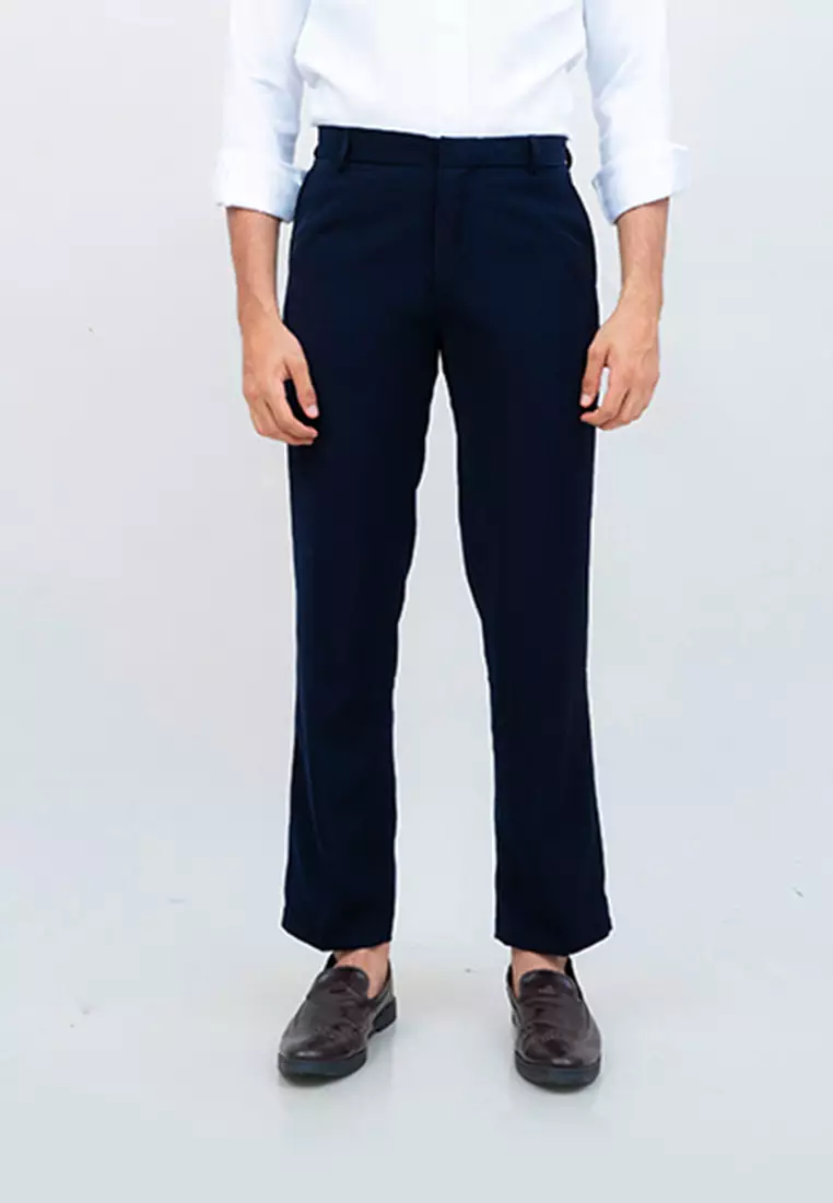 Celana bahan kerja reguler panjang formal lurus (BUKAN SLIM FIT) navy