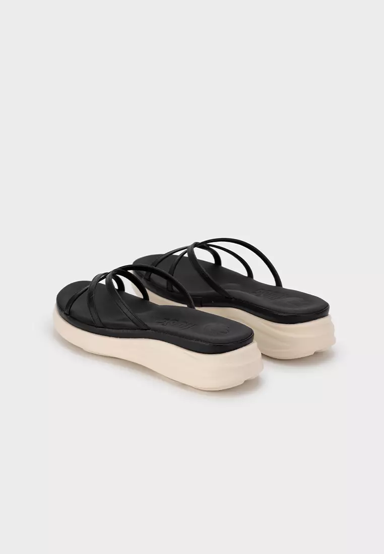 LEATHER CHUNKY SPORTY STRAP PLATFORM SLIDE