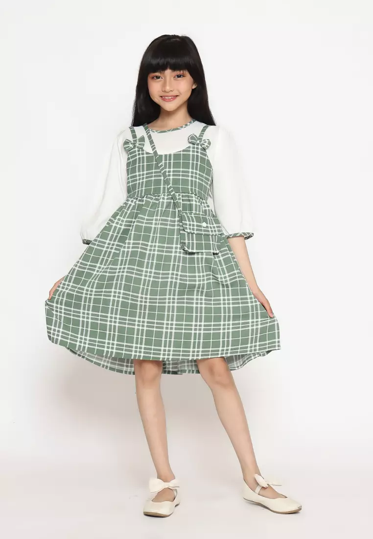 Dress Anak Perempuan Kotak Pita Green - CUTE