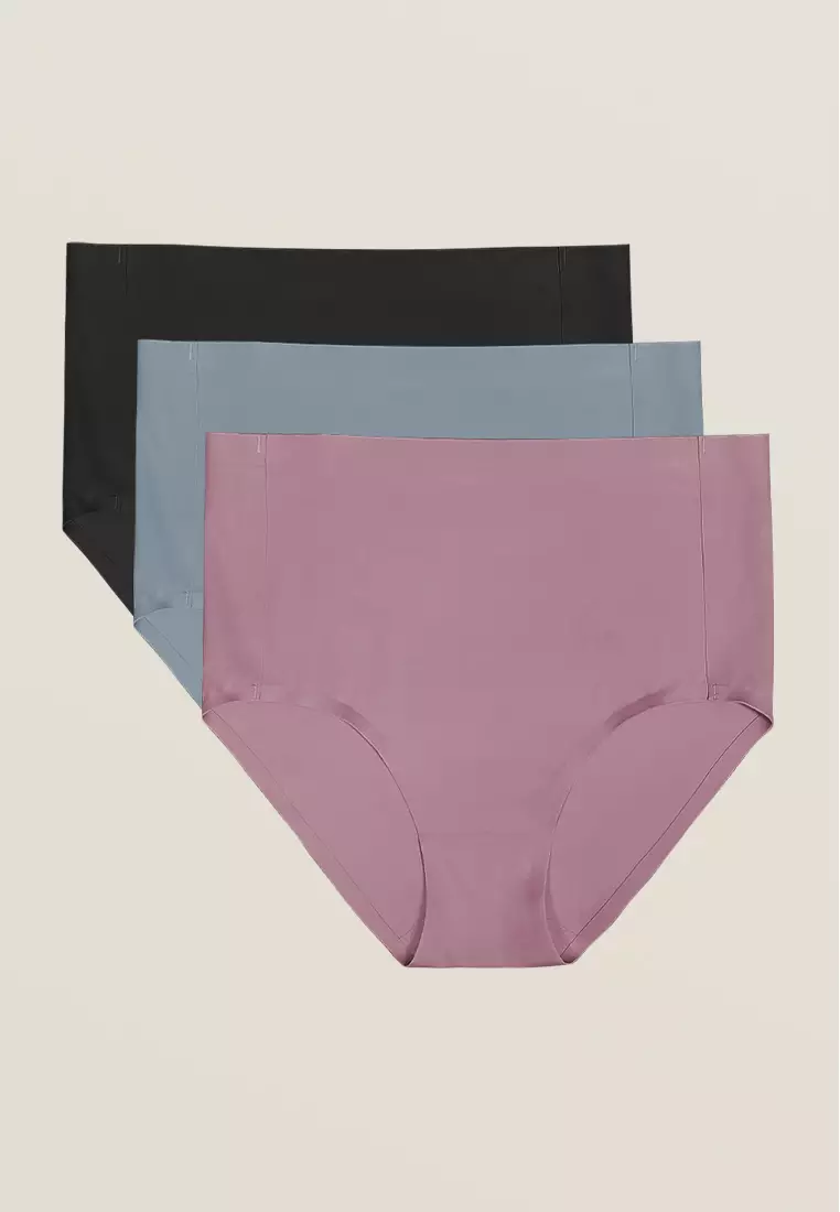 Next to Skin Ladies Women Seamless Heatpress Comfort Silky Soft MidWaist MidRise Panty Cleo-02 - 3in1 (Assorted)