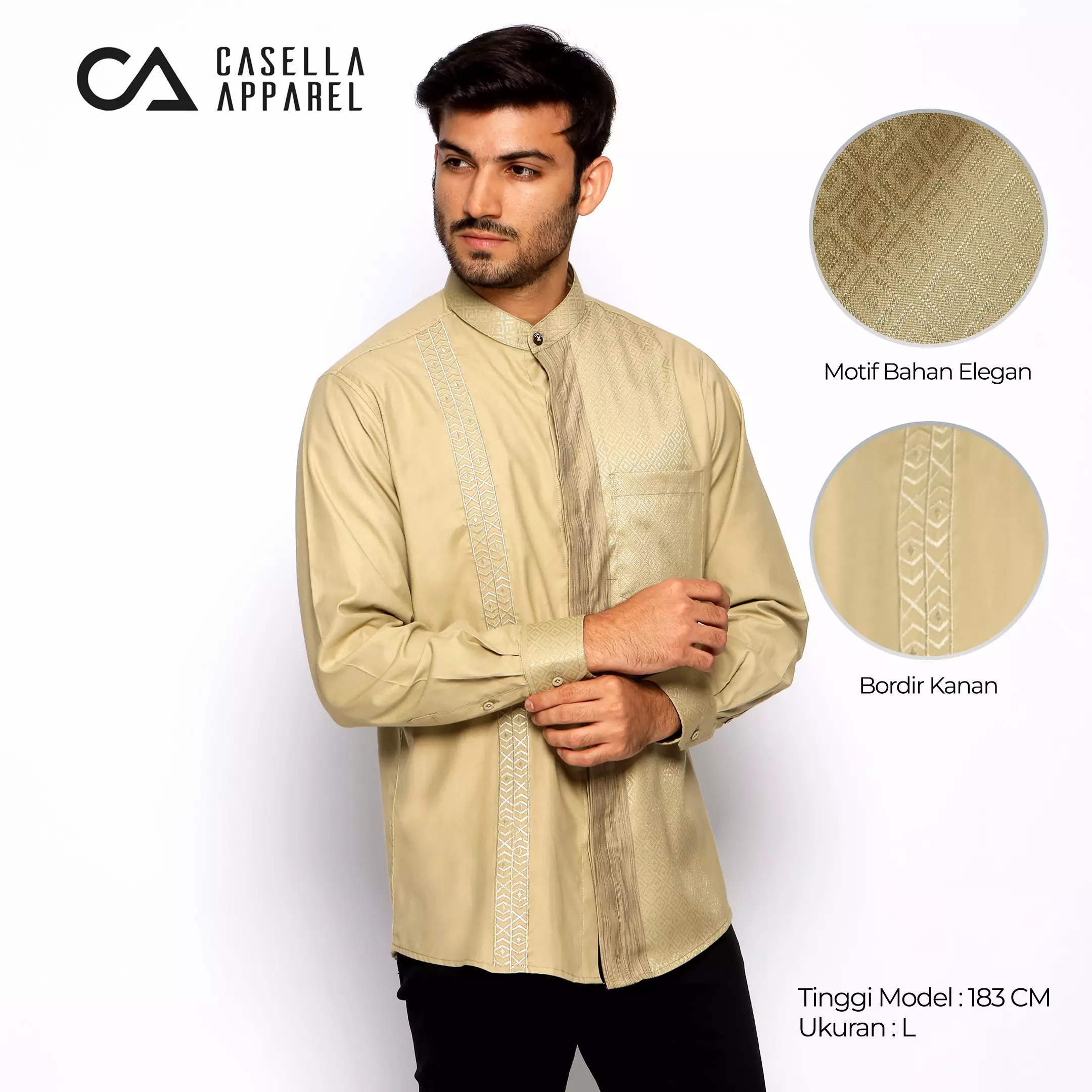 Casella Baju Koko Pria Lengan Panjang Exclusive Premium | Baju Koko Ishaq Lengan Panjang 9948 Olive