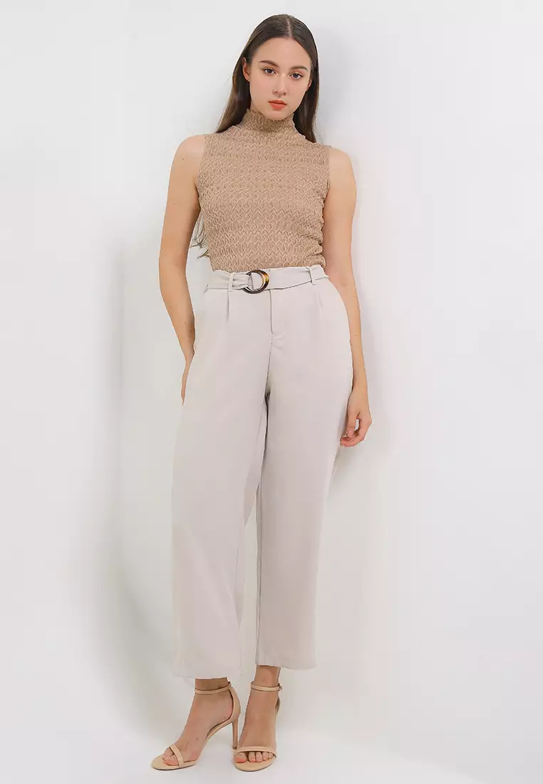 Sleeveless Lattice Knit Mock Neck Tank Top