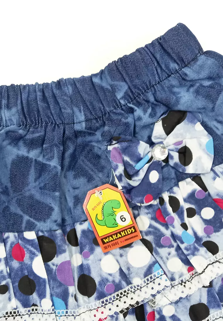 Wakakids Rok Jeans Anak Perempuan Mini Denim Tutu Ruffle Mix Motif Abstrak 050 Venrc