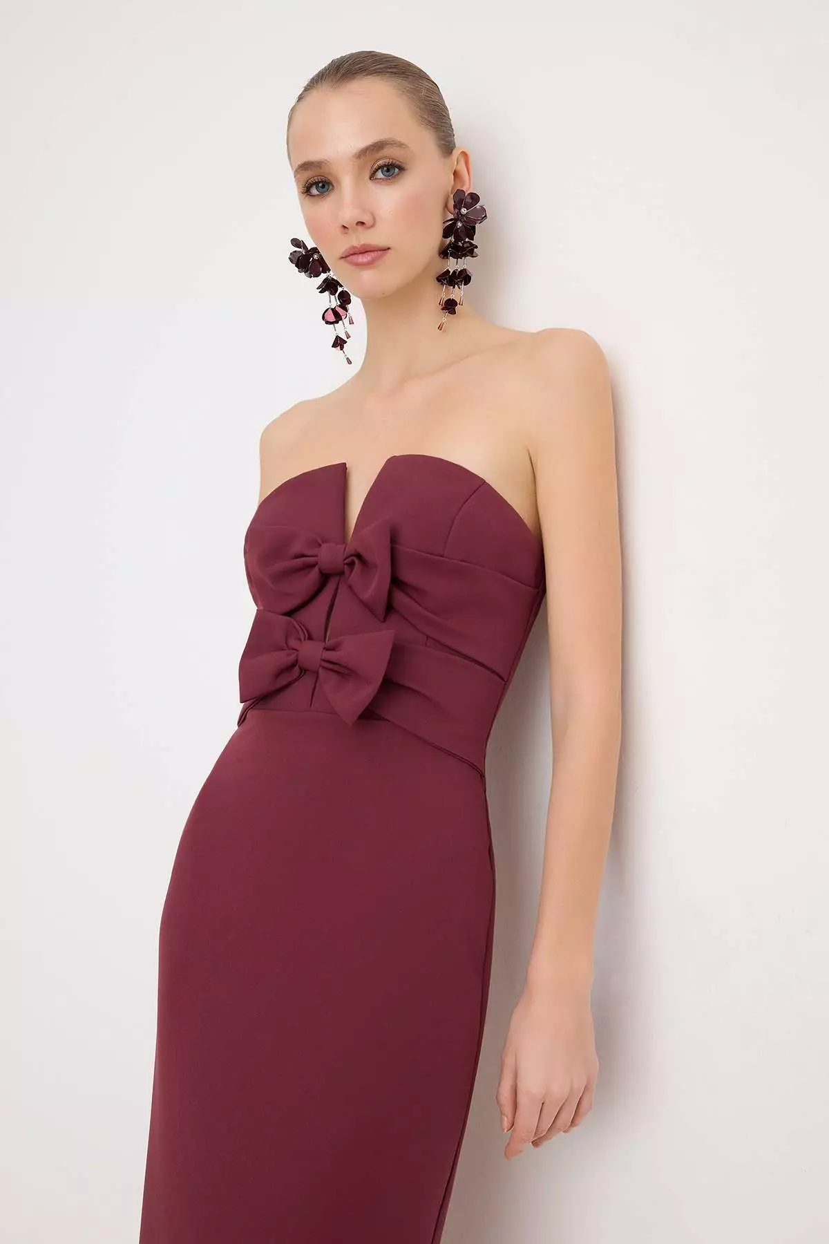 Plum Plain Fish Bow Woven Finike Maxi Evening Dress & Graduation Dress