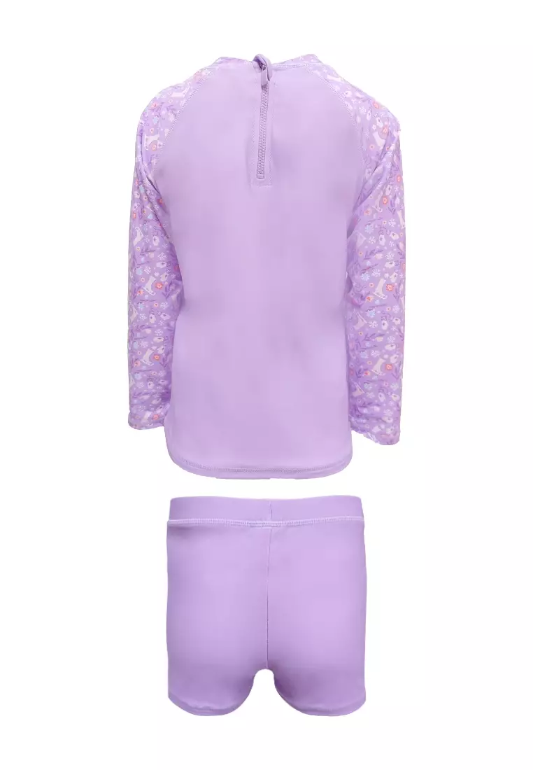Frozen Long-Sleeved Rashguard Boyleg Set with Zipper and Swimwear for Kids Girls