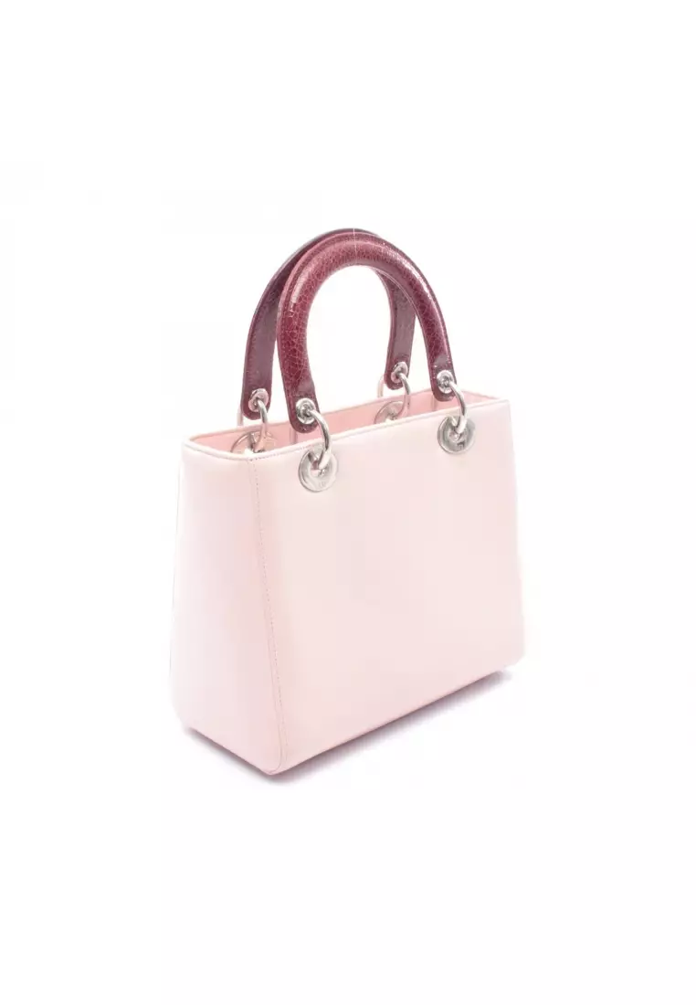 Pre-Loved Christian Dior LADY DIOR lady dior Handbag heart patch leather Light pink Bordeaux 2WAY