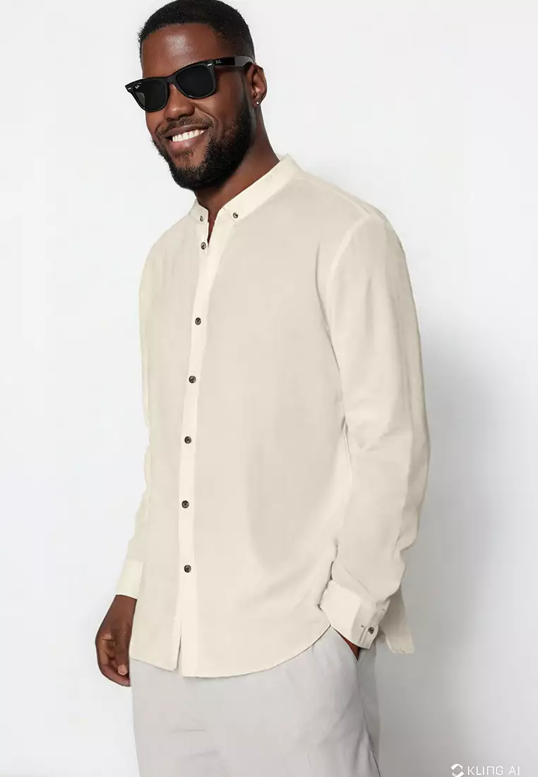 Stone Plus Size Regular Fit Casual Button-down Collar Shirt TMNSS23GO00094