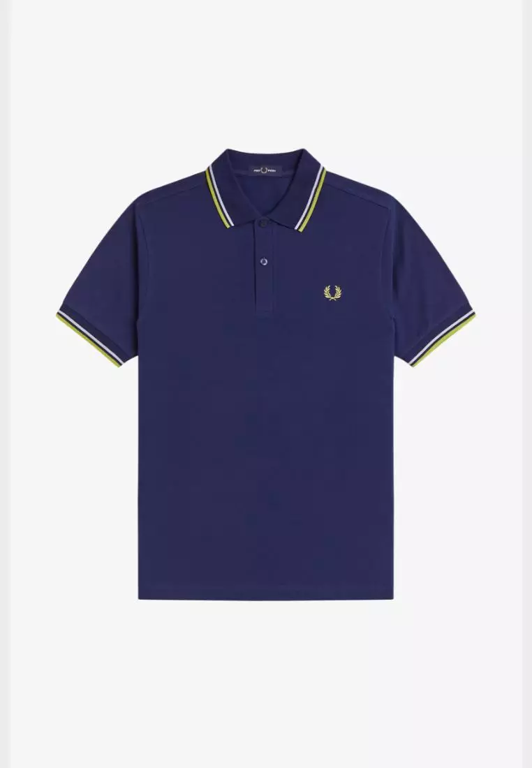Fred Perry M3600 The Twin Tipped Fred Perry Shirt (French Navy / Dusky Blue / Citron)