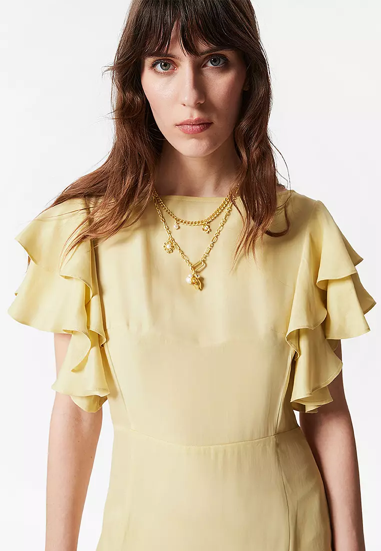 Frilled Satin Maxi Dress