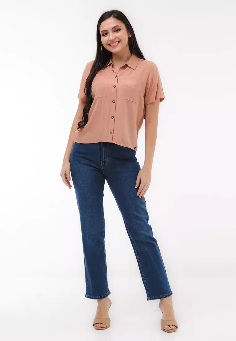 Soft Linen Woven Short Sleeves Blouse