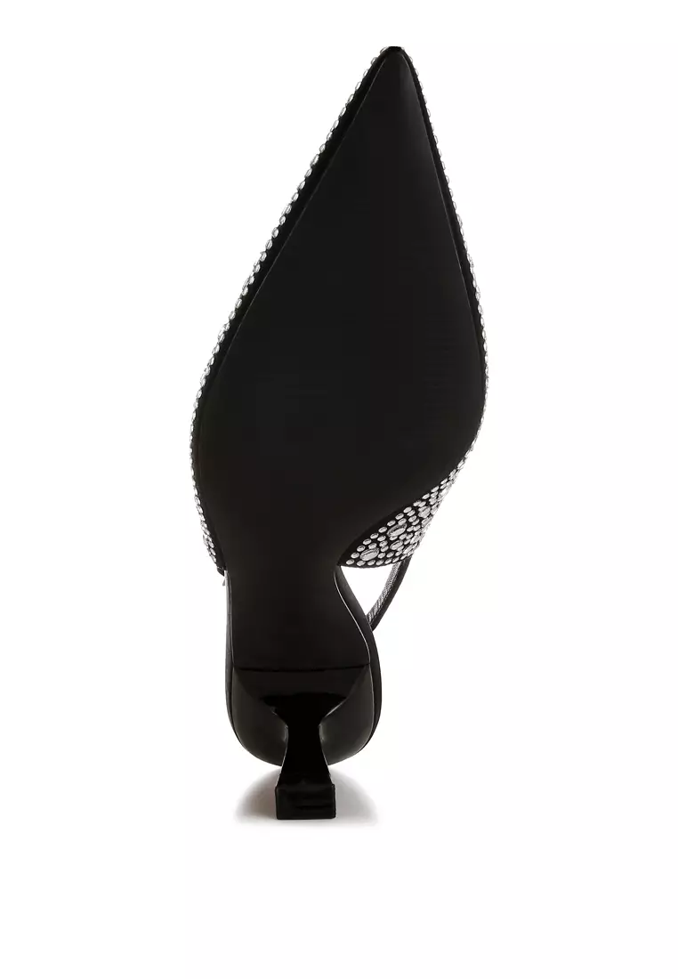 Pointed Toe Rhinestone Slingbacks in Black