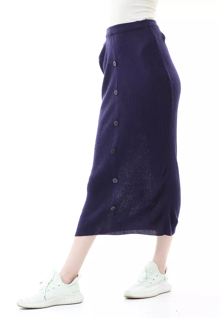 Deliana Rok Rajut Kancing Bawahan Wanita Premium Quality - Navy