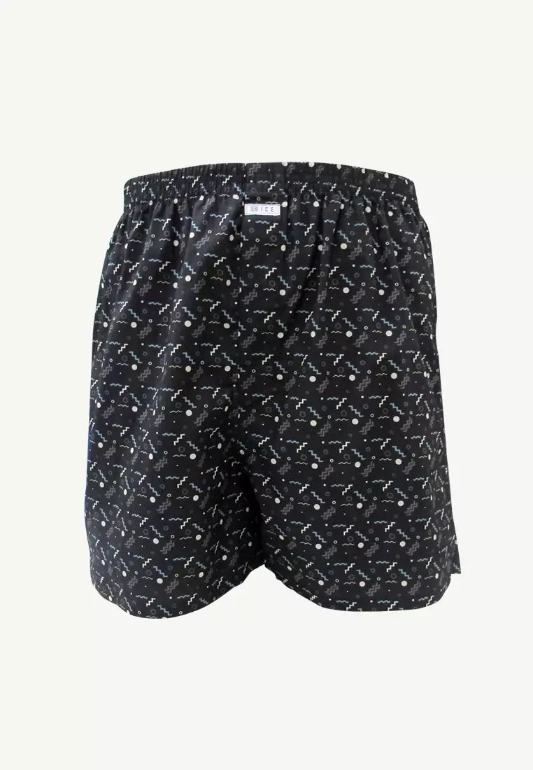 iCE Men Woven Boxer Shorts Wiggly - Black/Wiggle Print (SinglePack)