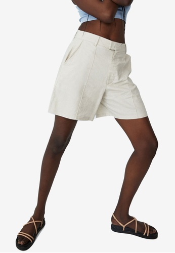 Cotton On grey and beige Darcy Tailored Linen Blend Shorts 677C4AA6DEA131GS_1