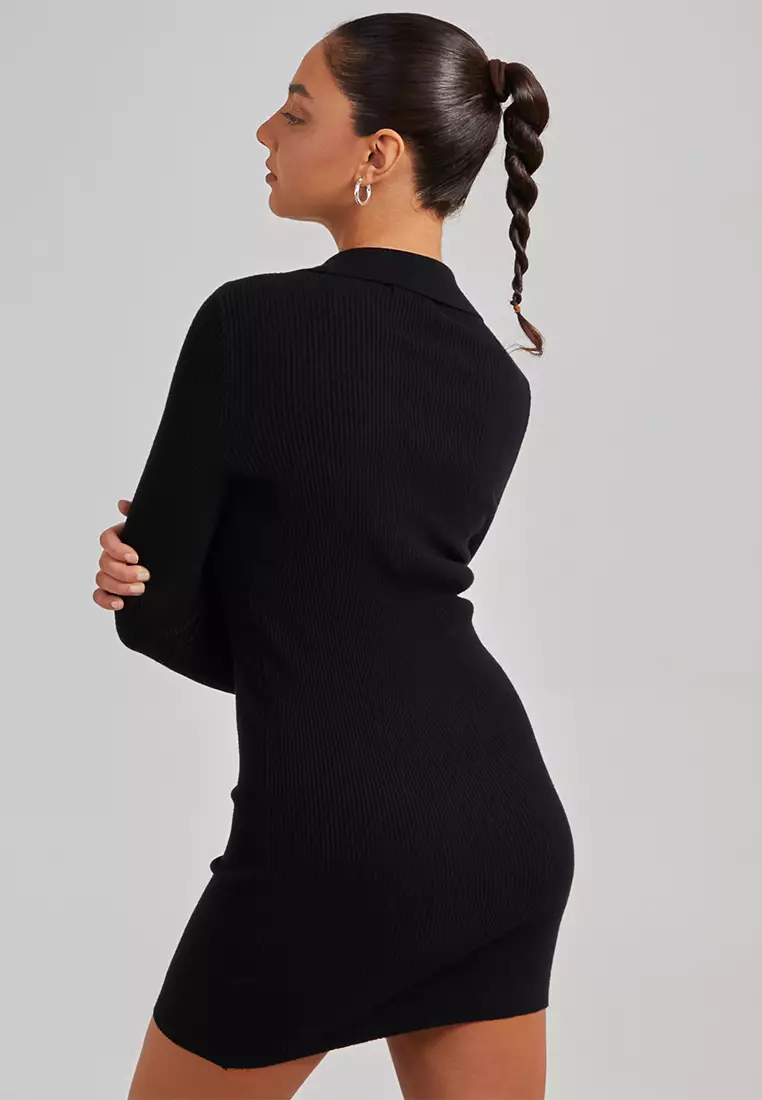 Pink Vanilla Black V Neck Collared Jumper Dress