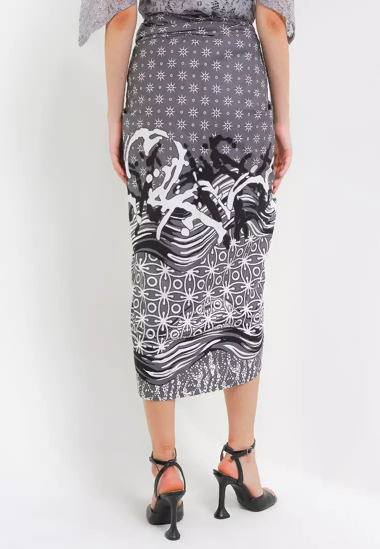 Rok Lilit Wanita Kondangan Batik Instant Damona Grey